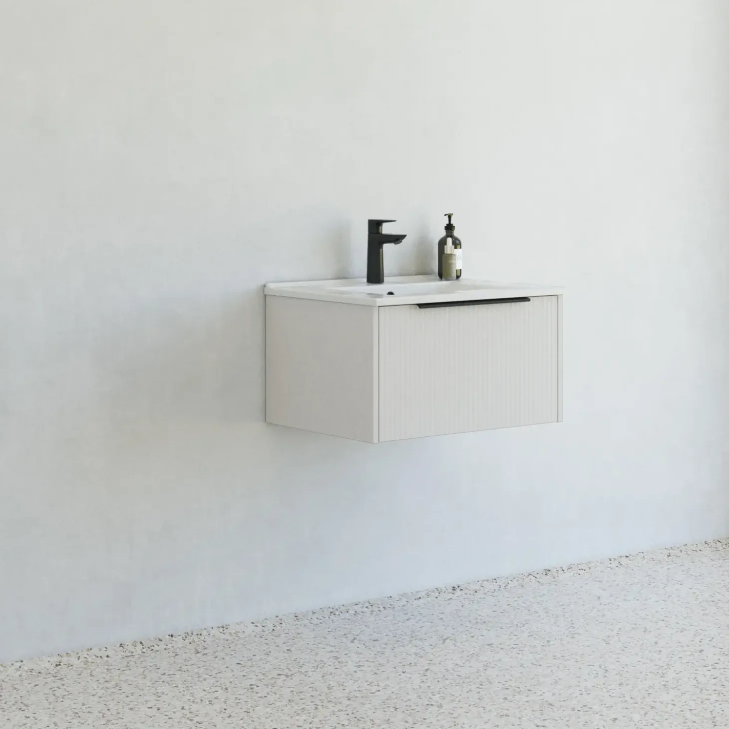 Scanbad NOW vaskeskab m/én skuffe 33,8x61x45,5 cm mat sand stribet front