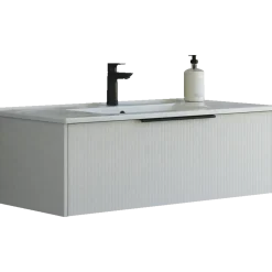 Scanbad NOW vaskeskab m/én skuffe 33,8x61x45,5 cm mat sand stribet front