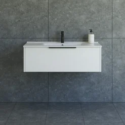 Scanbad NOW vaskeskab m/én skuffe 33,8x61x45,5 cm mat hvid stribet front