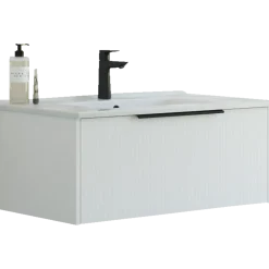Scanbad NOW vaskeskab m/én skuffe 33,8x61x45,5 cm mat hvid stribet front