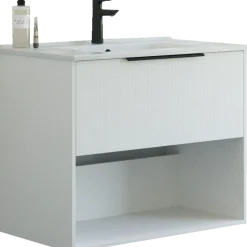 Scanbad NOW vaskeskab m/én skuffe og åbent rum 65,8x81x45,5 cm mat hvid stribet front