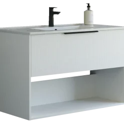 Scanbad NOW vaskeskab m/én skuffe og åbent rum 65,8x81x45,5 cm mat hvid stribet front