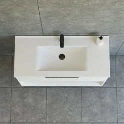 Scanbad NOW vaskeskab m/én skuffe og åbent rum 65,8x81x45,5 cm mat hvid stribet front