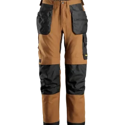 Snickers Allroundwork arbejdsbukser med hylsterlommer Canvas+ stretch brun/sort str. 52