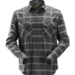 Snickers Allroundwork flannelskjorte med lange ærmer ternet gråmeleret str. 2XL