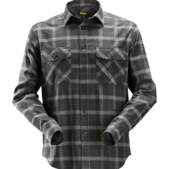 Snickers Allroundwork flannelskjorte med lange ærmer ternet gråmeleret str. 2XL