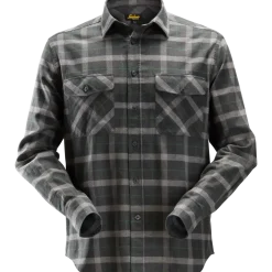 Snickers Allroundwork flannelskjorte med lange ærmer ternet gråmeleret str. 2XL