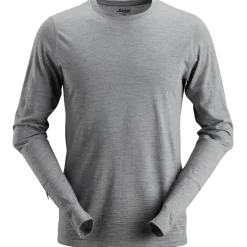 Snickers Allroundwork t-shirt langærmet uld lys gråmeleret str. L
