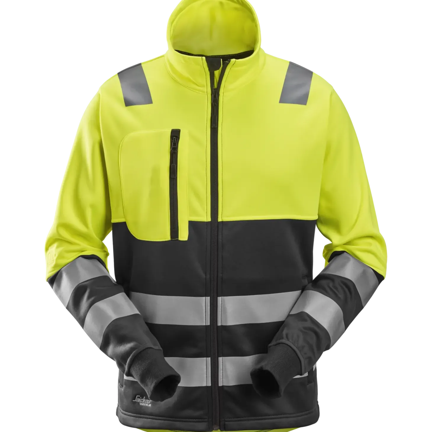 Snickers hi-vis trøje med gennemgående lynlås, klasse 2 gul/sort str. XL