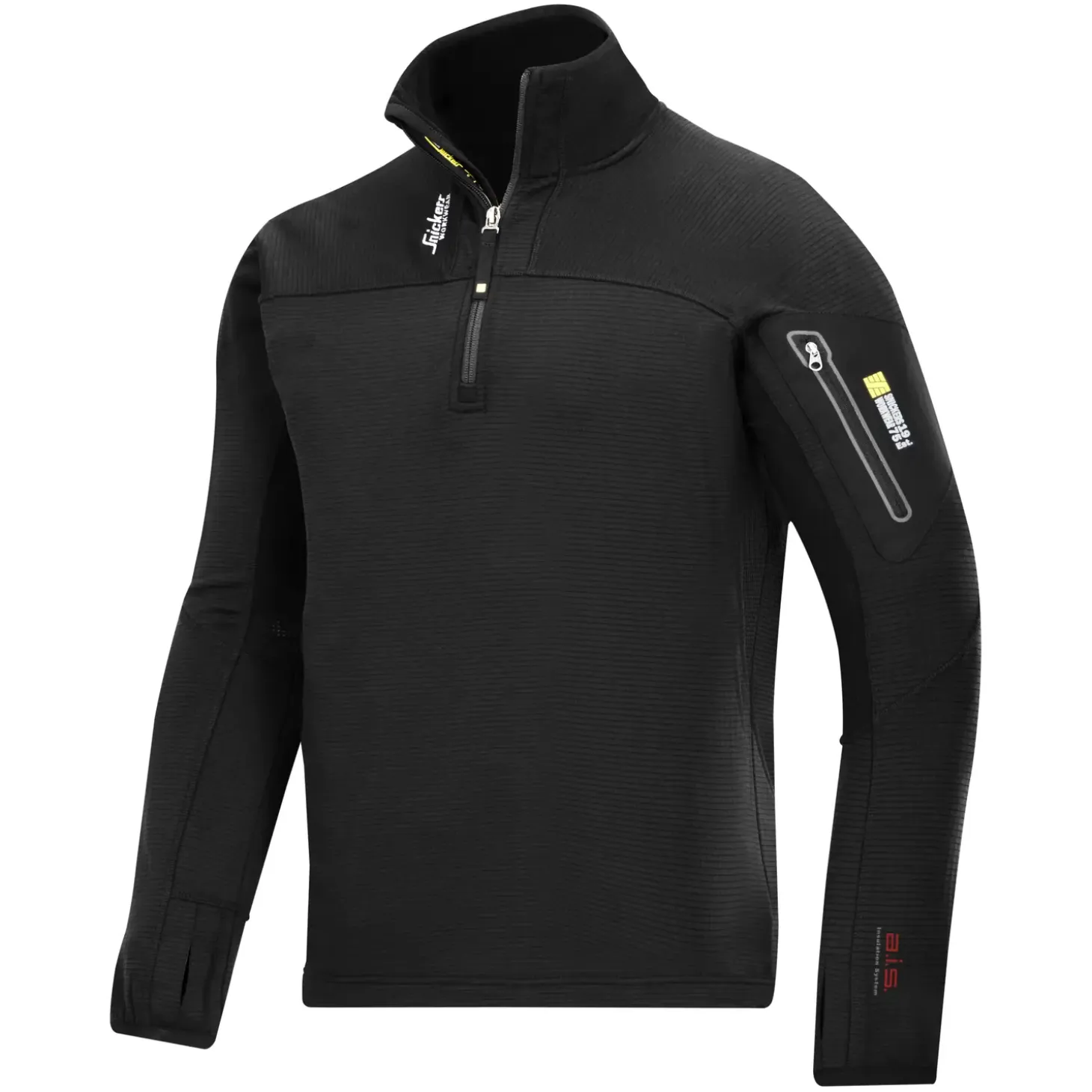 Snickers Workwear pullover med lynlås Body Mapping sort str. XL