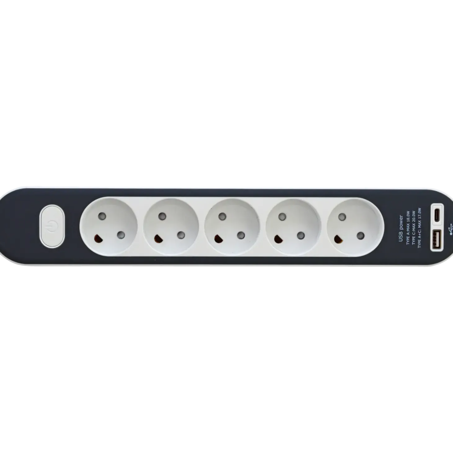 5-stikdåse med USB A+C 1,4m ledning