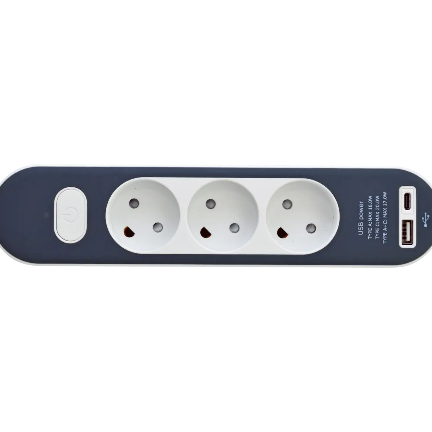 3-stikdåse med USB A+C 1,4m ledning