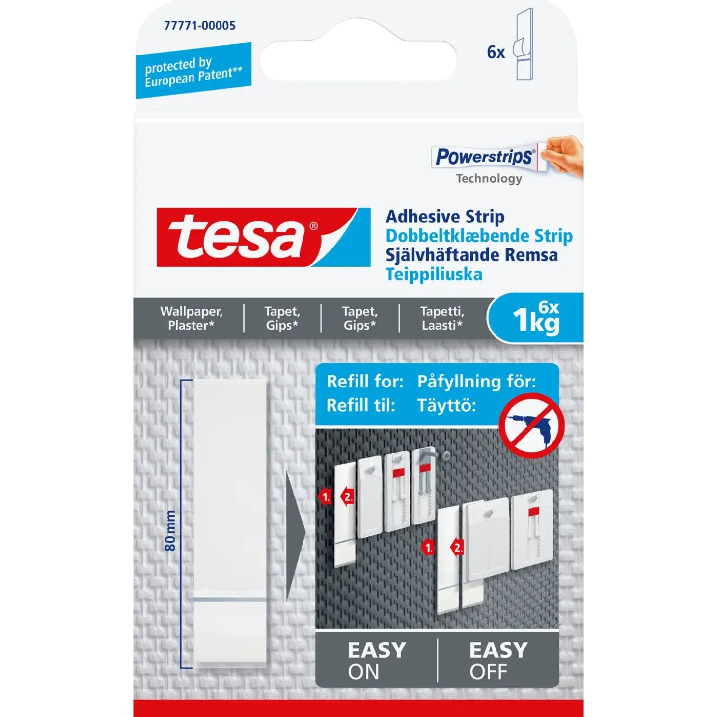 Tesa® dobbeltklæbende strips t/tapet og gips (1 kg) - 6-pk