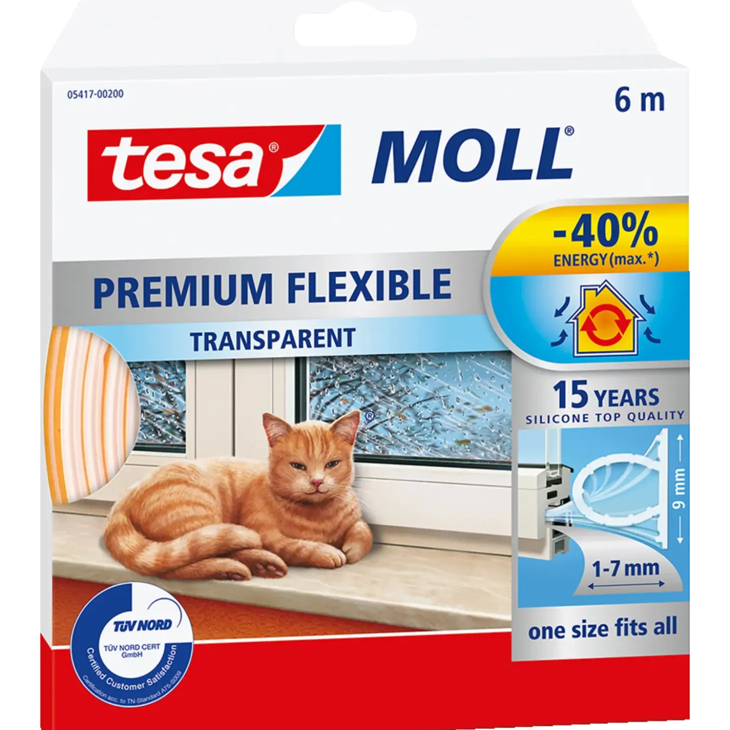 Tesamoll® Premium Flexible silikonetætningsliste hvid 8,5 mm x 6 m