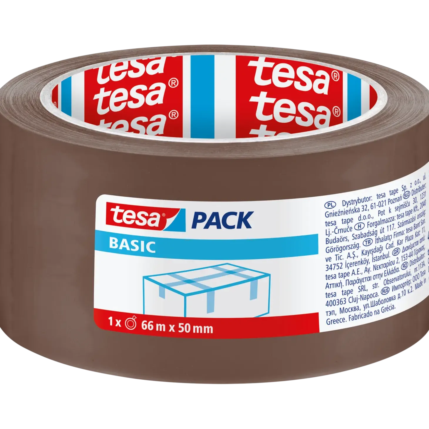 Tesapack® Basic pakketape 50 mm x 66 m brun