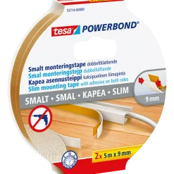 Tesa® Powerbond Slim dobbeltklæbende monteringstape indoor 5 m x 9 mm